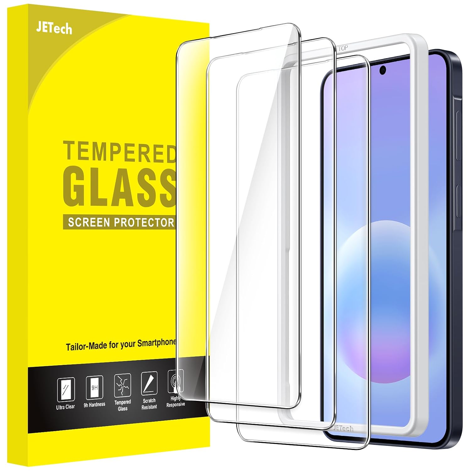 JETech Gehard glas voor Samsung Galaxy A57, 3 stuks | HD transparant, compatibel met vingerafdruk ID, krasbestendige displaybescherming