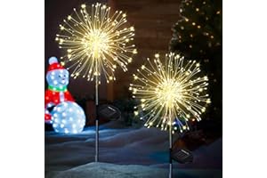 ‎YOWIN yowin Gartendeko Solarleuchten 2 Stück 120 LED Weihnachtsbeleuchtung Solar, 8 Modi Feuerwerk Gartenleuchten, IP65 Wasserdicht Pusteblume Gartenstecker Solarlampen für Außen Balkon Weihnachten Deko