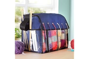 3 PAGEN® Strick-Organizer für Wolle – Aufbewahrungstasche für Wolle mit 6 Fadenführern und durchsichtigen Fächern – praktisches Seitenfach für Zubehör – Maße: 30x39x24cm