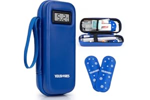 YOUSHARES Pochette Isotherme Insuline, Trousse Isotherme Insuline Voyage pour Diabetique Affichage de la Température avec 2 Poche de Glace, Sac Isotherme Insuline Medicament pour Stylo Seringue, Bleu