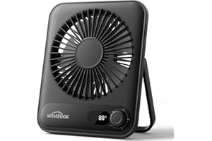 WHATOOK USB Ventilator Leise: Stufenlos 1-100 Regler, 5000mAh Akku Tischventilator mit Schnellladung & LED-Anzeige, Tragbarer Mini Kompaktlüfter für Büro Zuhause Camping Reise (Schwarz)