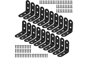 HQdeal Équerre de Fixation, 20 Pcs Support d'angle Droit en forme de L, Équerre Angle 90 Degrés en Acier Inoxydable, Équerre étagère 40mm x 40mm Équerre de Coin avec 80 Pcs Vis (Noir)
