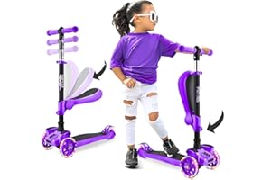 Hurtle, Roller Kinder, Scooter Kinder, Kinderroller ab 2-12 Jahre, Cityroller, Kinderscooter, Tretroller, Dreirad für Mädchen & Junge, Kids Scooter, 3 Rad Scooter mit LED Licht Räder & Klappbarer Sitz