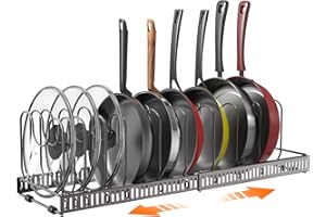 Puricon Porta Coperchi Pentole Salvaspazio in Metallo, Porta Padelle Allungabile con 10 Scomparti, Portacoperchi per Padelle, Coperchi Organizer Cucina-Bronzo