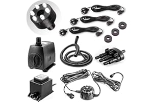 CLGarden Springbrunnenpumpe SP3-SL Set mit 3 neutralweißen LED-Ringen und automatischer Lichtsteuerung, leise Tauchpumpe 1300l/h für Gartenbrunnen, Quellsteine, Zierbrunnen