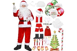 HARNYLOOM Disfraz Papá Noel Adultos Trajes Navidad Papa Noel Hombres Santa Claus Completo Conjunto Accesorios Barba Gorro de Papá Noel Bolsa de Regalo Fiesta de Navidad