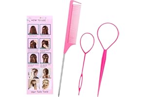LOBVABA 3 Piezas Cabello Pull Aguja, Cinta para el pelo, Ayuda para El Peinado, Herramientas para Cola de Caballo, Aguja para El Pelo para moño Niñas Moda DIY para Mujer