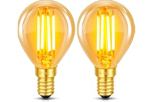 CALDARAX 2 żarówki LED E14 w stylu vintage, 4 W, zastępuje żarówkę 40 W, ciepła biel 2200 K, bursztynowe szkło, 400 lm, piłka golfowa P45/G45, bez możliwości ściemniania, nostalgiczna dekoracja do domu
