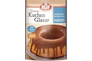 ‎RUF RUF Kuchen-Glasur Vollmilch-Schokolade, Fettglasur im 150 g Beutel, mikrowellengeeignet, zum Glasieren von Kuchen, Torten, Gebäck & Muffins, 1 x 150 g