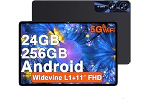 ‎UJJ Tablet 11 Zoll Android mit 24GB RAM 256GB ROM TF 1TB, Octa-Core 2.0 GHz, 5G WiFi 6, Bluetooth 5.0, Widevine L1, 5MP+13MP, 8000mAh, 1280 * 800 IPS FHD, Gesichtserkennung, GPS, Tablet mit Case, Schwarz