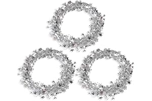 AMSIXNT 3 Piezas Guirnaldas de oropel de Estrella,decoración Colgante de Navidad,Coronas de oropel navideño,para Decoraciones Árbol de Navidad,7,5 m (Plata)