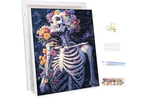 MEIYUDA Pintar por Numeros Adultos con Marco Esqueleto de acuarela, DIY Pintura por Numeros Kit Manualidades, Cuadros por Numeros Pigmento Acrílico, Decoración para el Hogar Regalo de pared 30x40cm
