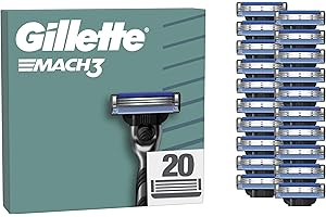 Gillette Lot De 20 Recharges De Rasoir Pour Homme Mach3 Turbo, AUTHENTIQUES, Cartouche Avec Bande Lubrifiante Pour Une Glisse Fluide, NOUVEAU Revêtement De Lame Pour Réduire La Pression Sur La Peau