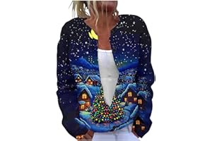 GENERIC Christmas Cardigans for Women UK Elegant Retro Printed Ribbed Knit Coat Ladies Novelty Xmas Colourful Print Cardigans Soft Knitted Jumper Sweater Womens Casual Long Sleeve Button Down Jackets