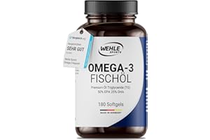 ‎WEHLE SPORTS Omega 3 Kapseln hochdosiert - Fischöl Kapseln mit 2000mg (1000mg EPA & 500mg DHA) pro Tagesdosis - Omega-3 Fettsäuren ohne Vitamin E - Aufwendig gereinigt aus nachhaltigem Fischfang