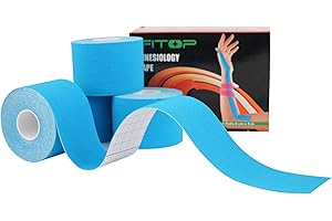 PHYTOP Cinta Kinesiologica Sin Cortar Kinesiotape Vendaje Neuromuscular para hacer Deporte, Perfecta para Rodillas, Articulaciones y Sujeción Muscular (4 Rollos de color Azul)