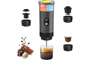 Umisu Machine à Café Portable, 3 en 1 Cafetières Expresso à Capsules avec Écran Numérique, Machine à Expresso à Capsules et Café Moulu Chauffage Rapide pour Bureau Voyage Camping Maison (Noir)
