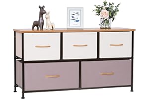 LYNCOHOME TV cómoda, cómoda dormitorio, mueble de almacenamiento, armario con 5 cajones de tela, mueble dormitorio, cómoda con 5 cajones, armario con cajones para cocina, oficina, pasillo