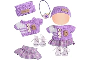 XERTEAM Juego de ropa de peluche para muñecas de 17 cm, ropa para muñecas de 17 cm, 5 piezas de ropa para muñecas de peluche, accesorios para cámara, zapatos de lona, gorro de punto, falda adecuada para niñas
