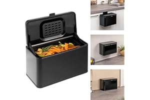 eluno Biomülleimer 3L mit Geruchsfilter, zum Hängen, Stellen oder Kleben, Komposteimer, 3 Montagearten (Schwarz)