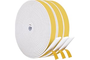 KAPOOSY Weather Stripping Door Seal, 12mm W X 3mm T Adhesive Foam Tape, Window Door Draught Excluder Air Conditioner Gasket Foam Tape, Total Length 15M (3 Rolls)
