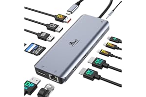 LIONWEI USB C Docking Station 2 HDMI DP Display Port Dockingstation Triple Display, USB C Hub Dual Monitor 10Gbps USB3.1 Multipuerto Adaptador USB C a DP, USB3.1, RJ45,PD, Docking para DELL, HP,Lenovo, etc