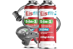Eisfro - 5-i-1 - Luftkonditioneringspåfyllning R134a + slang, 2 x 235 g för bil-AC innehållande olja, tätningsmedel, UV-färgä