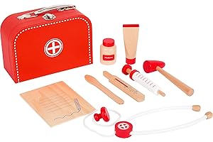 small Foot 11183 play set wooden doctor case included. Syringe, Stethoscope, Thermometer and Much more, Suitable Children from 3 Years