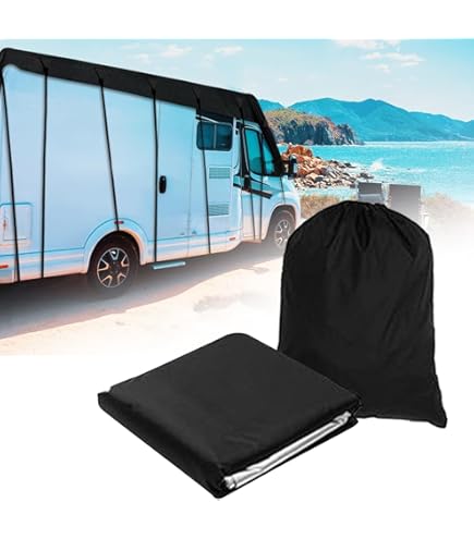 RV Caravanhoes Waterdicht, Universele 210D Oxford Stof Caravan Dakbedekking, Ademende Camper Bovenbedekking Vorst UV Beschermer Dekzeil met Intrekbare Riemen voor Camper Reizen (7,5 x 3M
