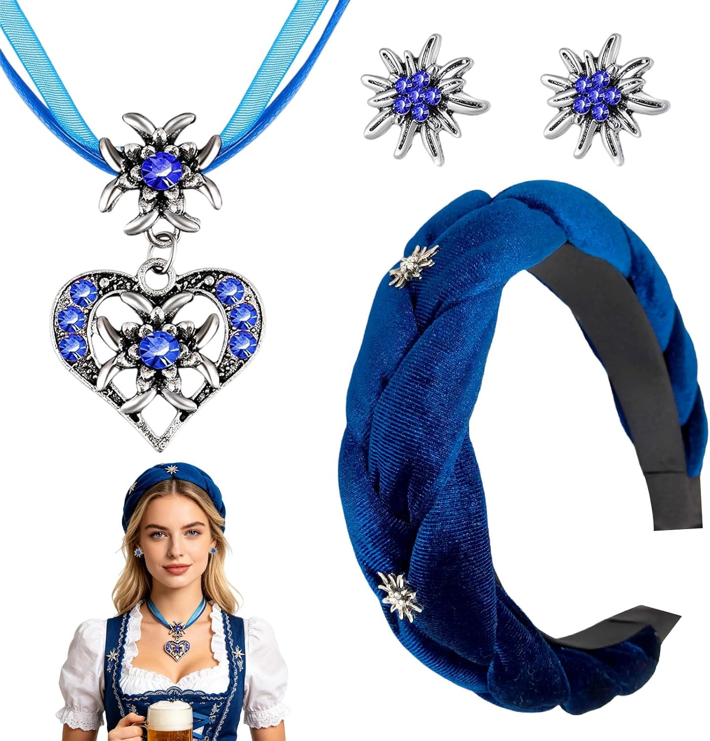 Technische Daten & Spezifikationen : VDKIDKT Dirndl Schmuck Set Geflochten Samt Ha