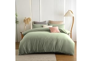 Soifox King Size Duvet Cover Set - Sage Green Bedding Set KingSize Bed with Zipper Closure, Soft Microfiber Quilt Cover with 2 Pillowcases