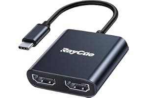 RayCue USB C to Dual HDMI Adapter 4K@60hz, Type C (Thunderbolt 3) to HDMI Converter Dual Monitor Adapter, USB C Adapter 2 HDMI USB C Hub for MacBook/LaptopHP/Dell/Surface/Lenovo/Thinkpad/Chromebook
