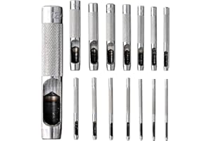 EHUIHUAN Set Punzoni per Cuoio, 15 Pezzi Rotondo Punzone Cavo, 1.5-12mm Fustelle per Cuoio, Punzone Rotondo in Acciaio per Cinturino in Pelle, Cinturino, Tela, Carta, Plastica