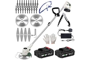 GROLF Cordless Grass Strimmer with Battery and Fast Charger,21V Powerful Electric Garden Grass Trimmer Rechargeable Lightweight Yard Brush Cutter with Metal Blades,Suitable for Gardens, Villas, Lawns