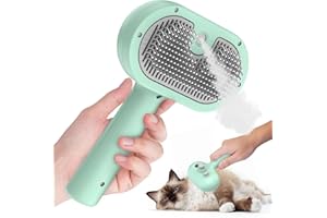 SONGSIER Cepillo par Perros Gatos,Steamy Brush Autolimpiante Cepillos de Aseo para Mascotas para Pelo Largo y Corto para Eliminar los Enredos, la Capa Base Muerta y la Suciedad Hasta