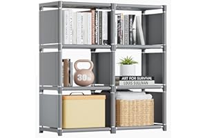 Tienily Book Shelf, Cube Storage Organizer, DIY Bookcase, Portable Metal Bookshelf, Tall Book case for Bedroom, Living Room, Study Room, Office, Closet, Black Cubicle Rack (Grey, 6-Grid)