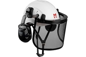 Mustbau Chainsaw Safety Helmet, Protective Helmet with Earmuffs and Mesh Visor, 53 to 63 cm Adjustable Headband Suitable for Forestry, Construction, Work