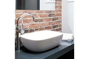 WASCHBECKEN24 Lavandino bagno in ceramica di design, lavabo per il bagno degli ospiti (45x32x13cm, Bianco / A106)