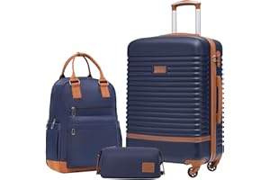 COOLIFE Valise, 3 Pièces Set de Valise avec Sacs de Voyage et Trousse de Toilette pour Voyages d'affaires, Serrure TSA et roulettes Pivotantes à 360° (Bleu/Marron, Moyenne)