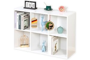 ‎FLOORDIREKT Floordirekt Bücherregal weiß, Holzregal mit 6 Fächern, Würfelregal für Wohnzimmer und Schlafzimmer (Vermont)