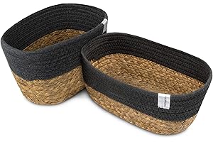 NORDIS DESIGN Aufbewahrungskörbe 2er Set aus Wasserhyazinthe und Baumwolle/Bad Aufbewahrungskorb geflochten als Korbset zur Badezimmer Aufbewahrung & Bad Organisation dunkelgrau