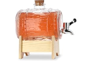 KADAX Barrel with Tap, Glass Beverage Dispenser, 1-3,8L, Barrel with Tap, Alcohol Dispenser for Whisky, Brandy, Juices, Lemonade, Wine Barrel, Glass Barrel, Drinks Dispenser Glass, Whisky Barrel (1L)