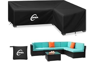 Kipiea Pokrowce na meble ogrodowe w kształcie litery L Wodoszczelny, tkanina Oxford 420D Rattanowy Pokrowiec na Sofę narożnik ogrodowy Wiatroszczelna, anti-UV, niezrywający (288x224x85x78/61cm)