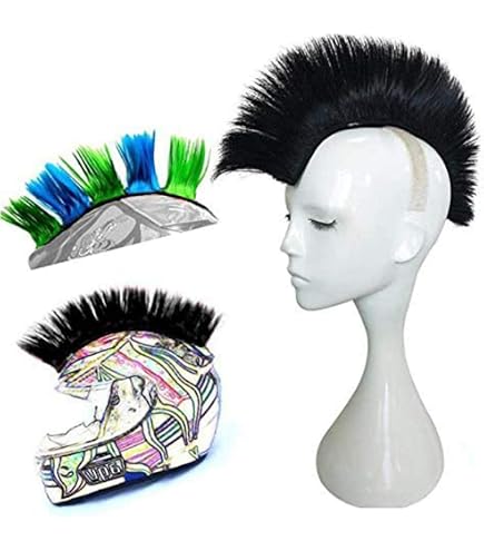 D DOLITY Perruque Mohawk Casque Moto - Crête Bleue 300mm - Accessoire Fun Et Unique