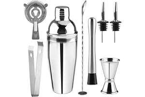 Shaker à Cocktail, Mezzar 8 Pièces Kit Cocktail en Acier Inoxydable, 750ml Professionnel Set Barman Utile Outils de Bar avec Accessoires pour Bars Mariages et Fêtes