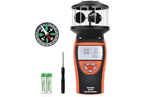SURLABA Wind Cup Anemómetro para Exterior, XF-878 Digital Medidor de Velocidad Viento Rango Medición 0.7~42m/s, MAX/MIN/AVG Modos & Prueba de Temperatura, Wind Meter con Brújula para Drones Vela Surf