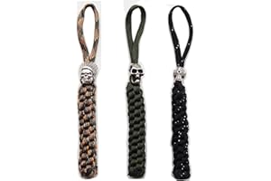 Danuland Paracord Pocket Knife Skull Cross Lanyard,Handcrafted Lanyards Pendant for Hunting Knife/Outdoor Gear/Zipper Pulls/Keychains/Camera/Cell,3 pcs