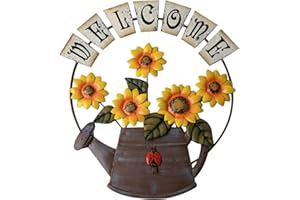 ASSR Vintage Metal Sunflower and Watering Can Design Welcome Door Sign Wall Front Door Decor Hanging Signs Wall Art Decor for Indoor Outdoor Yard 16.5x14.2