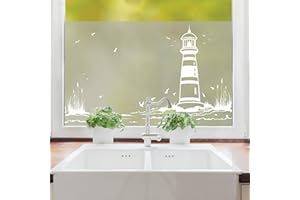 ‎WANDTATTOO LOFT Sichtschutzfolie Leuchtturm Maritime Fensterfolie Fensterdeko Milchglasfolie, 55 cm hoch, 75 cm breit
