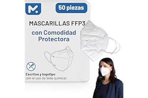 MEDICINADELLAVORO.COM 50 Mascarillas Homologadas de Certificación CE, Mascarilla FFP3 sin Válvula de 5 Capas, Máscara Contra de Polvo y Partículas, Mascarilla de Protección Personal con Filtros de Calidad BFE≥99, 50 Piezas